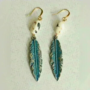 Handmade French hook shell and feather charm earrings